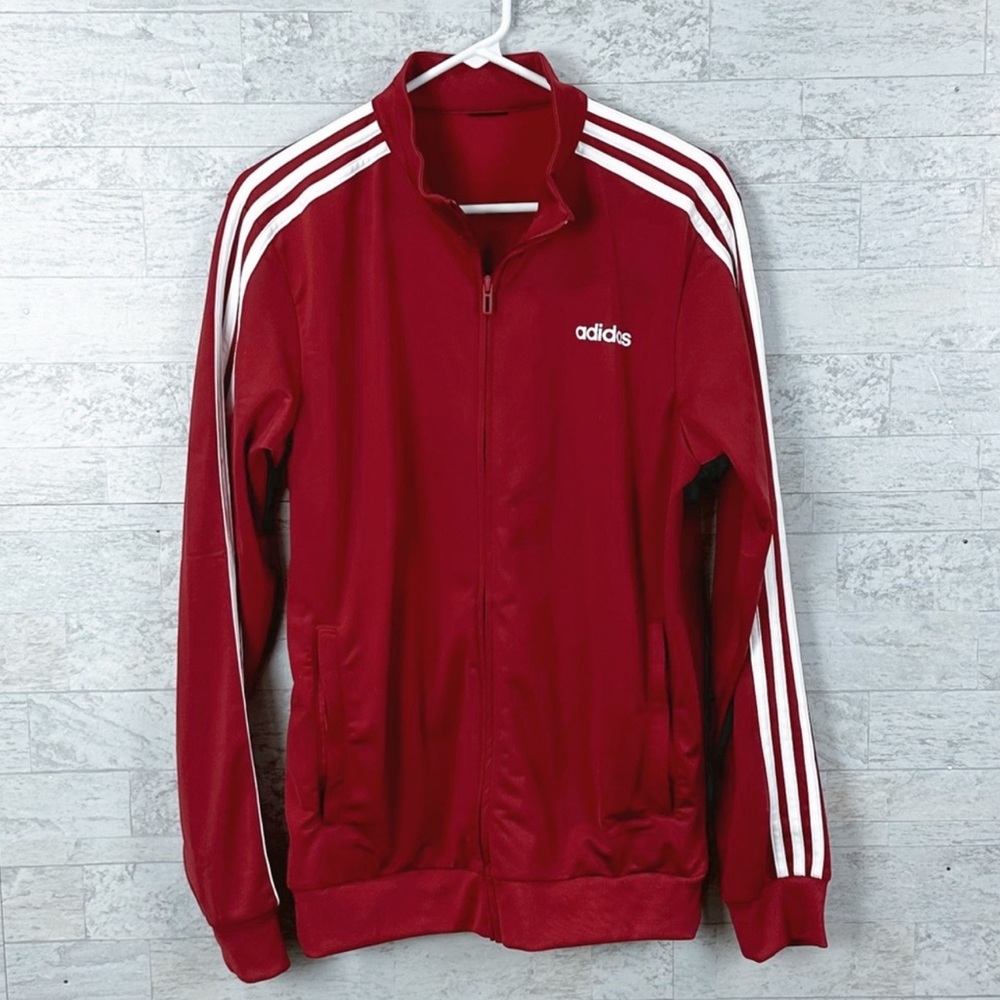 Adidas 3 stripe red & white Essentials Tricot zippered track jacket / zipper